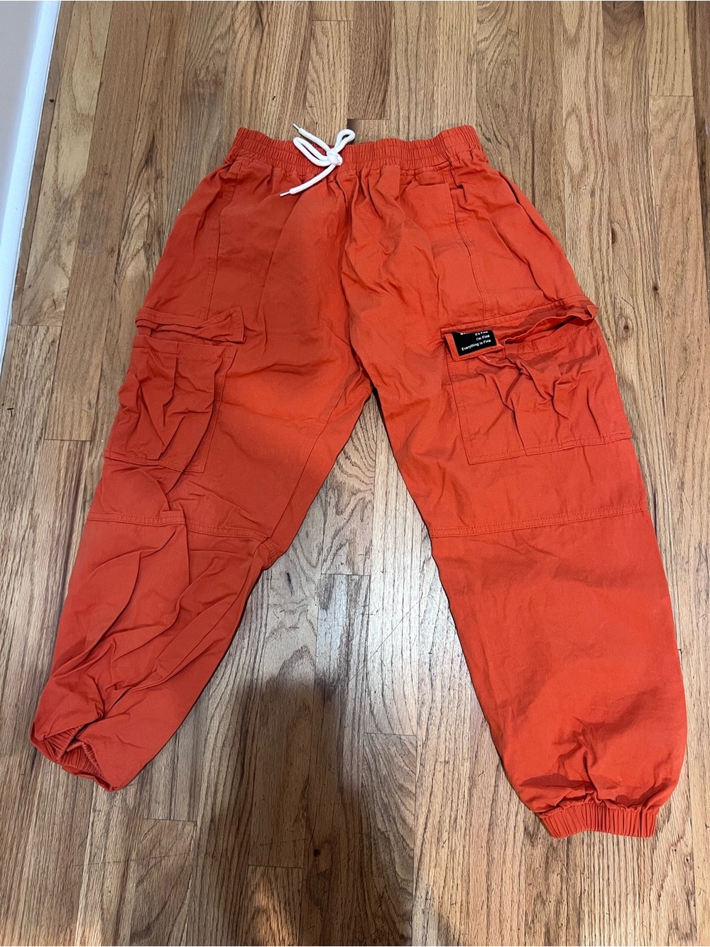 Orange Cargo Joggers with Drawstring Waist